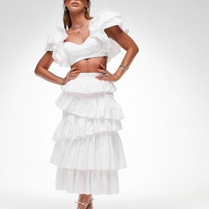 ASOS LUXE white ruffled skirt set